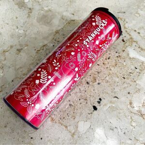 Starbucks 2018 Holiday Holly Berry Red and White Slim 16 oz Coffee Tumbler